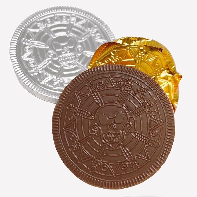 Pirate Chocolate Doubloons – 3 lb Bulk Box 240 Belgian Milk Chocolate Coins Foil Wrapped Candy – Kosher OUD Crush-Proof Packaging – Foiled Again!