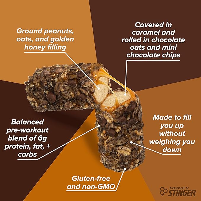 Honey Stinger Oat + Honey Bar Chocolate Chocolate Chip Energy Packed Food to Prepare for Exercise Endurance &amp Performance Sports Nutrition Snack Pre-Workout Protein Gluten Free 12 Pack