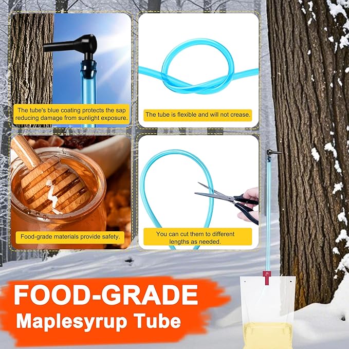 Maple Syrup Tree Tapping Kit with 8L Bags 10 Maple Sap Taps 10 Food Grade 3ft Tubing 10 Bags 5 Syrup Filters Maple Birch Walnut Sugaring Starter Supplies Collection Gift for Experts or Beginners
