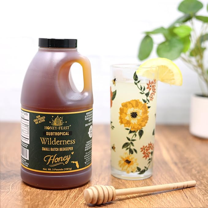 HONEY FEAST Subtropical Wilderness Honey 3 Pounds (Pack of 2) Raw &amp Unfiltered – Small-Batch Beekeeper Craft Treasure