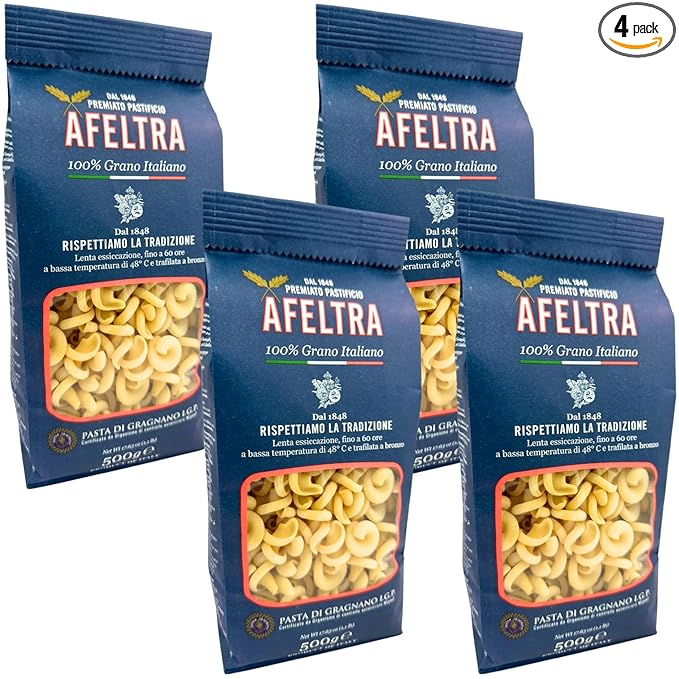 Afeltra Vesuvio Pasta from Italy 17.6 oz. (500g)(Pack of 4) Pasta di Gragnano IGP - Torchio - Vesuvio - Authentic Italian - Noodles from Durum Wheat Semolina