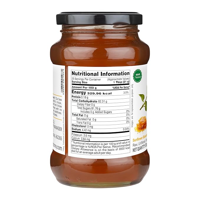 INDIGENOUS HONEY Sunflower Honey Raw Organic Natural Pure Unprocessed NMR Tested Unpasteurized Unheated 530g Glass Jar Pack of 1