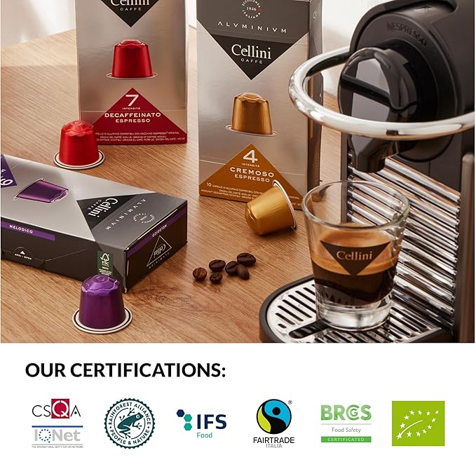 Cellini Caffè Mixed Variety Aluminum Nespresso Pods 8 Distintive Italian Flavors 100% Nespresso Original Machine Compatible 80 Count Medium to Strong Roast Coffee Capsules
