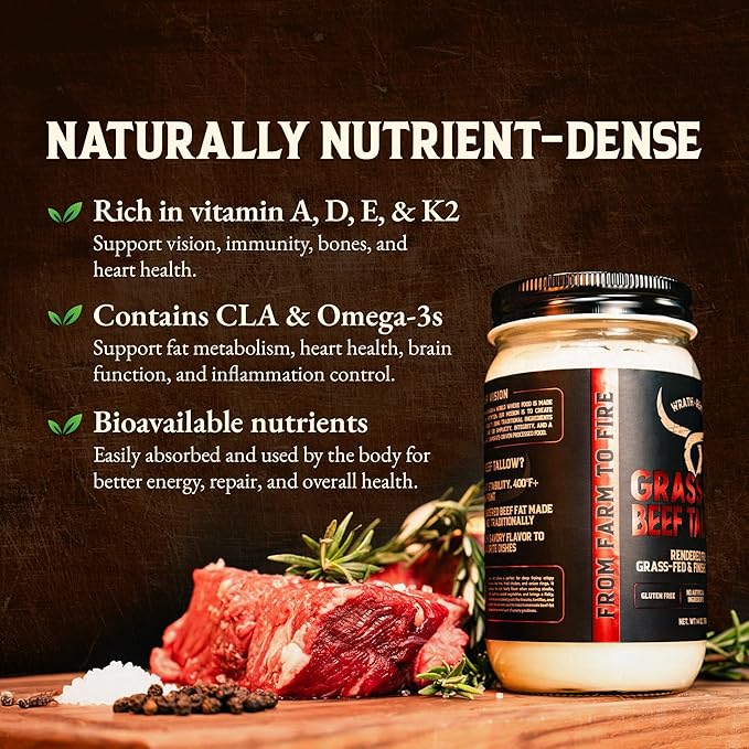 Wagyu &amp Grass-Fed Beef Tallow for Cooking (14 oz - Pack of 2) — US-Made 100% Pure Cooking Tallow Rich Flavor — Beef Tallow for Frying Searing Baking (S.P ~400°F) — Keto Paleo Carnivore Frien