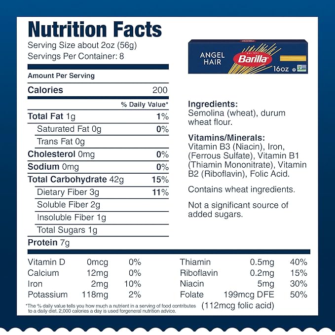Barilla Angel Hair Pasta 16 oz. Box (Pack of 20) - Non-GMO Made with Durum Wheat Semolina - Kosher Certified