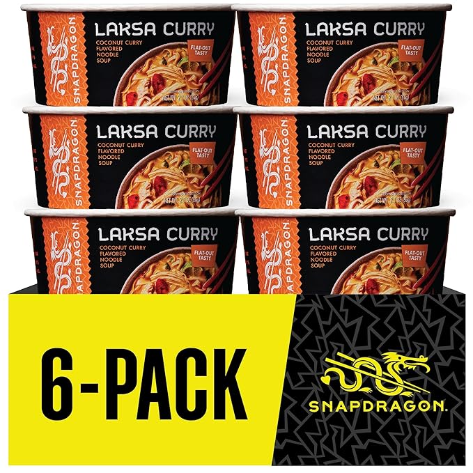Snapdragon Laksa Curry Instant Noodle Bowls | Coconut Curry Flavor with Rice Noodles | Gluten-Free | No MSG Added | 2.1 oz (6 Pack)