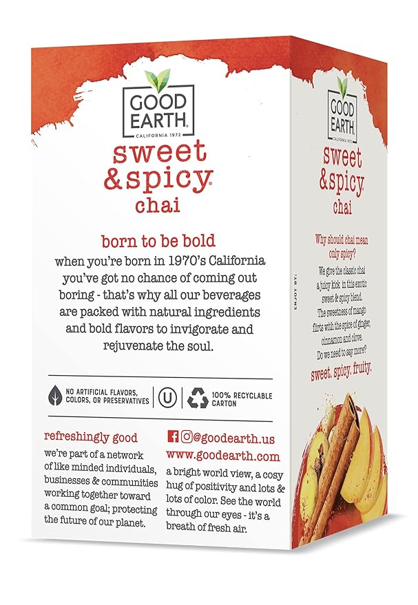 Good Earth Tea Sweet &amp Spicy Chai Black Tea 18 Teabags (Pack of 6)