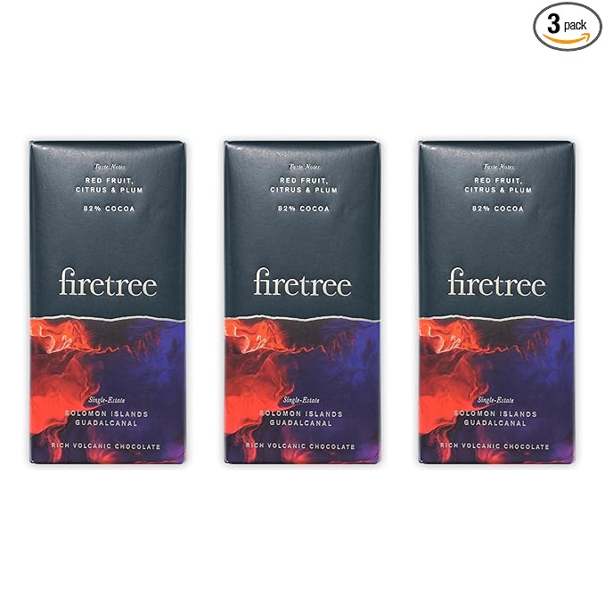 Firetree Solomon Island Guadalcanal 82% Dark Chocolate 3 Pack - UK Chocolate - Premium Craft Artisanal Direct-Trade Single-Origin Bean-to-bar - Vegan Keto Paleo Kosher Halal Soy-Free Gluten