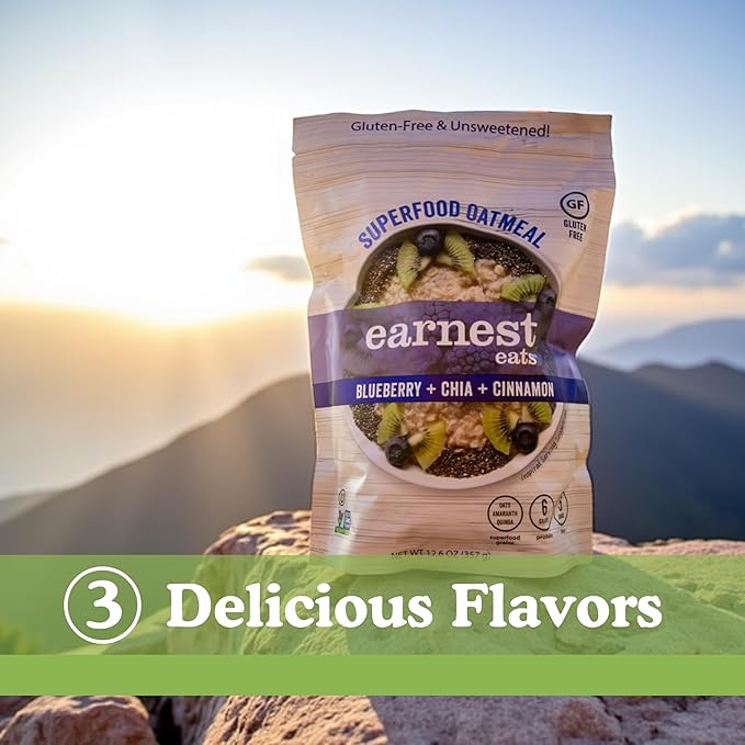 Earnest Eats Superfood Oatmeal – Variety Pack – Vegan Gluten-Free 5-6g Plant Protein 4-5g Fiber No Added Sugar 24 Servings Total (3 Pack)