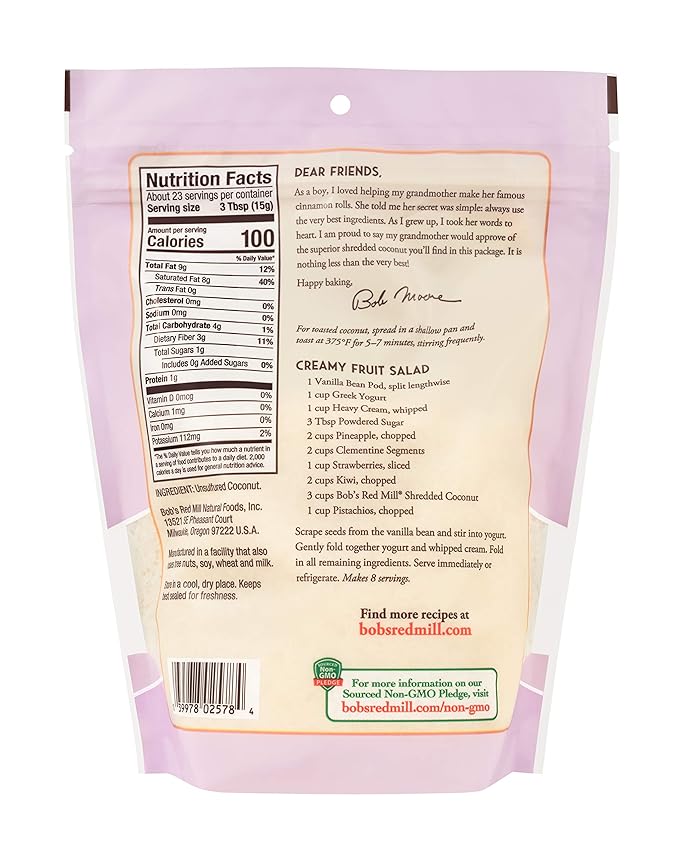 Bob's Red Mill Shredded Coconut 12oz (Pack of 4) - Non GMO Fair Trade Certified Vegan Paleo Friendly Keto Friendly Friendly Kosher