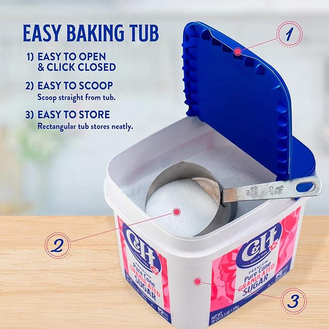 C&ampH® Granulated Sugar 3.5 lb Easy-Baking Tub (Pack of 2) - Ideal for Family Baking Desserts and Everyday Sweetening - Includes Bonus Recipe Card