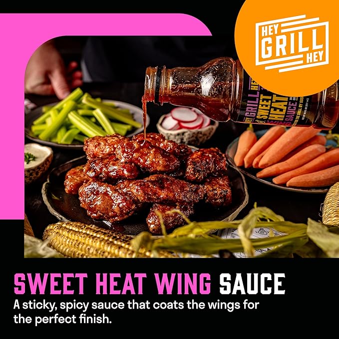 Hey Grill Hey | Chicken Wing Seasoning &amp Sauce Kit | All-in-one Crispy Batter BBQ Rub and Sweet Heat BBQ Sauce | Wing Night: Smoked &amp Fried Wing Kit