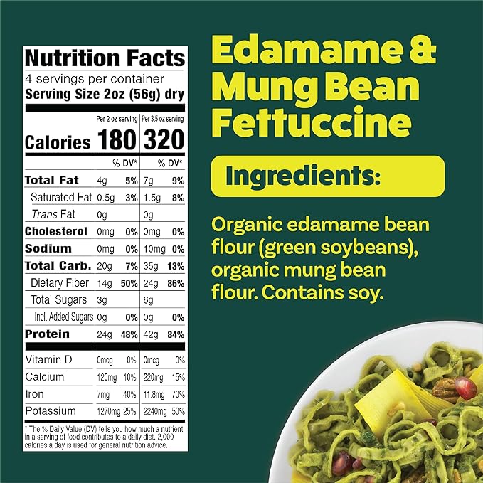 Explore Cuisine Organic Edamame &amp Mung Bean Fettuccine -Easy-to-Make Pasta - High in Fiber and Plant-Based Protein - Non-GMO Gluten Free Vegan 8 oz (Pack of 6)
