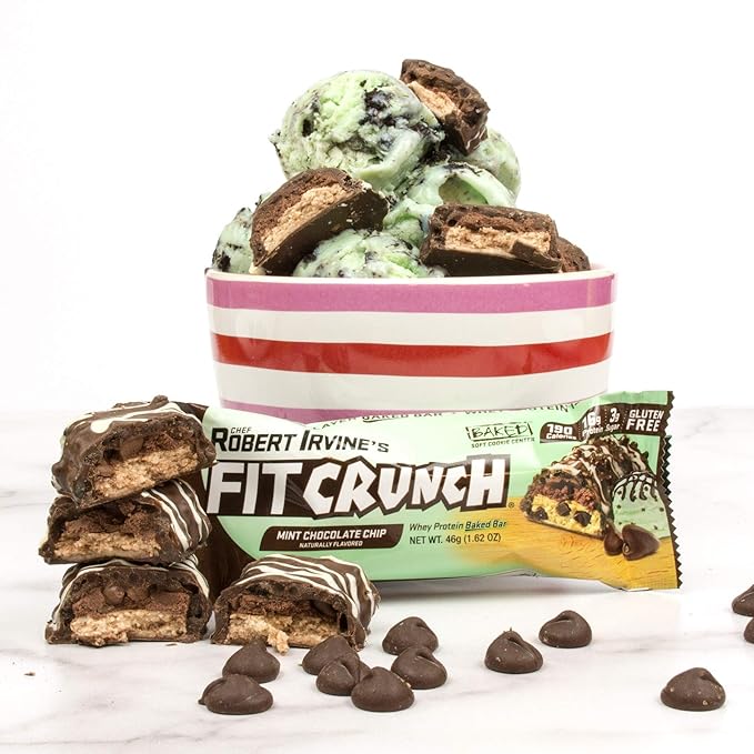 FITCRUNCH Snack Size Protein Bars 6-Layer Baked Bar 3g of Sugar Gluten Free &amp Soft Cake Core (9 Bars Mint Chocolate Chip)