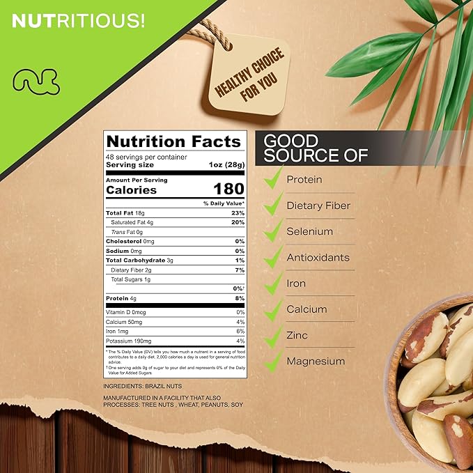 NUT CRAVINGS - Raw Brazil Nuts Unsalted No Shell Whole (48oz - 3 LB) Bulk Nuts Packed Fresh in Resealable Bag - Kosher Healthy Snack Food Assortments