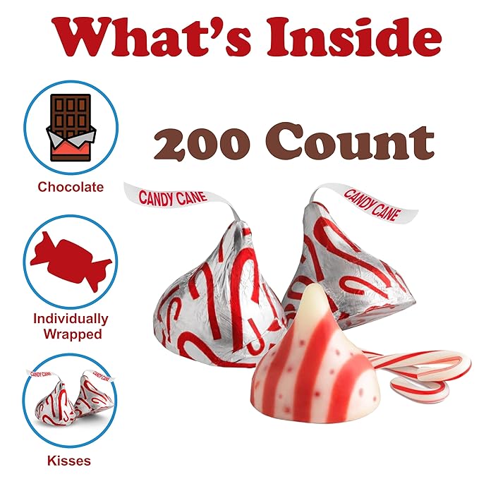 Christmas Hershey Candy Cane Kisses 2 Lbs Bulk Individually Wrapped Hershey Milk Chocolate Holiday Kisses with Candy Cane Bits Stocking Stuffer Candy Winter Celebration Gifts appx 200 Pieces