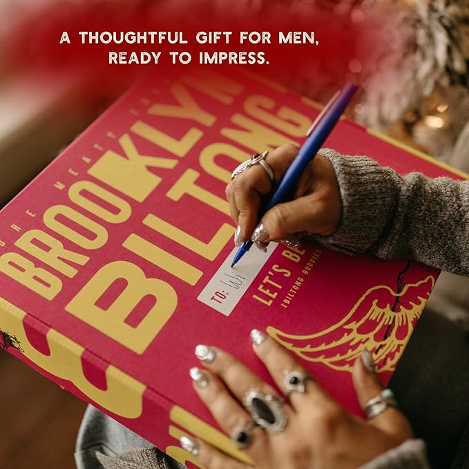 Brooklyn Biltong Beef Jerky Gift for Men (Biltong Gift Box Pack of 7) – Premium Air-Dried Grass-Fed Healthy Beef High Protein Keto &amp Gluten-Free Snacks Whole30 Biltong Box Made in USA