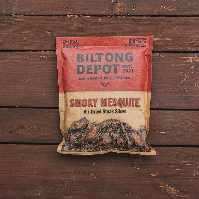 Biltong Depot Smoky Mesquite Biltong Slices - 1lb (16oz) | Air-Dried Beef Jerky Snack | High Protein | Paleo and Keto friendly | Zero Sugar | Gluten Free | No Artificial Preservatives | No MSG