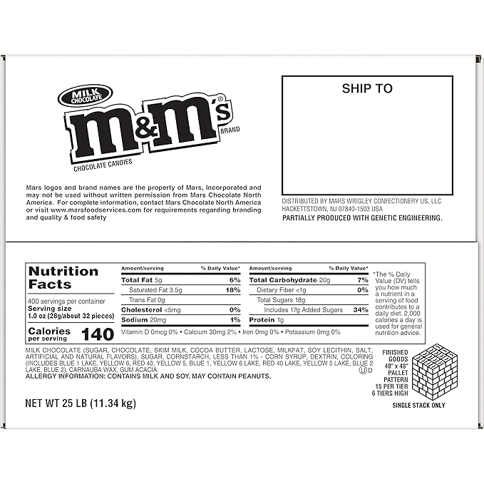 M&ampM's M&ampMs Milk Chocolate Candy 25lb Bulk Box 25 Ounce