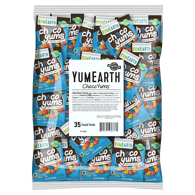 YumEarth Choco Yums Fun Size Vegan Milk Chocolate Candy - Bulk Bag of Dairy Allergen and Dye Free Chocolate Candy Packs for Halloween - 35 Count