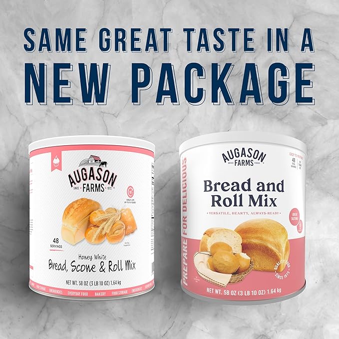 Augason Farms Bread and Roll Mix Can Emergency Food Supply48 Servings10 Year Shelf Life - Makes 6 Loaves or 72 Bread Rolls for Prepared Meals Ready to Eat(Pack of 3)