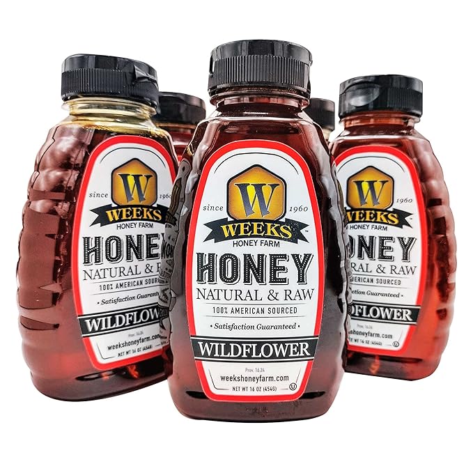 3-Pack Weeks Raw Unfiltered Wildflower Honey – Pure Unheated 16 oz Each Georgia Sourced Never Processed Gluten-Free Rich Floral Flavor for Tea Coffee &amp Baking – 48 oz Total
