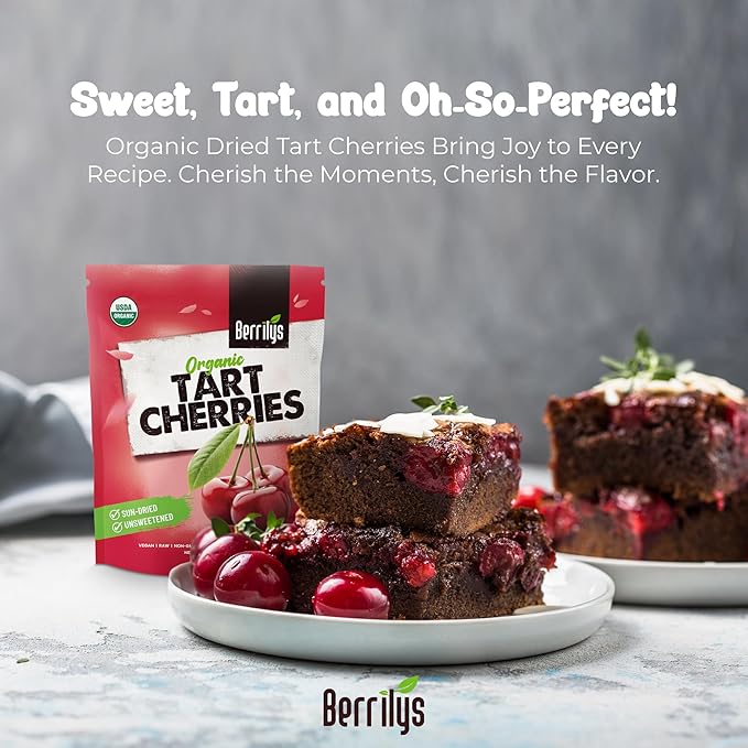 Berrilys Organic Unsweetened Dried Tart Cherries 1 lb (16 oz) - No Sugar Added Perfect for Baking Snacking &amp Salads - Unsweetened - Non-GMO Vegan Cherries for Healthy Living