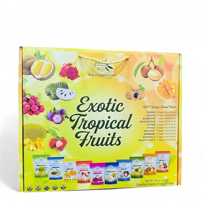 CHAVI Freeze Dried Exotic Tropical Fruits | Pack of 10 | Gift Box - No Added Sugars or Preservatives - Non-GMO Vegan Gluten-Free | 180 g | 6.4 oz