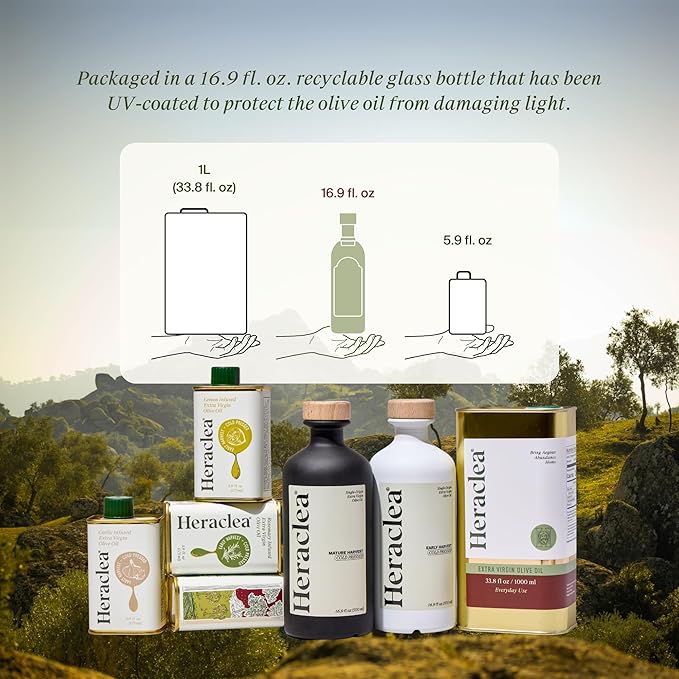 Heraclea - The Pairing - Organic Extra Virgin Olive Oil - Cold Pressed - Organic Olive Oil - Cold Pressed EVOO - Polyphenol Rich EVOO - 16.9 oz Bottles
