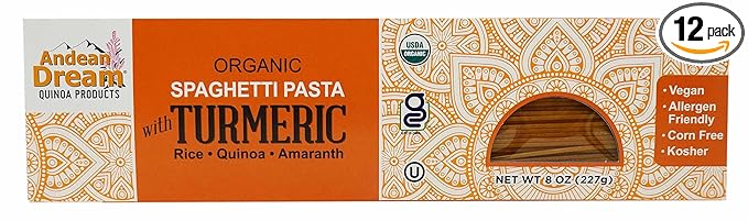 Andean Dream Organic Turmeric Spaghetti Pasta (12 Pack)