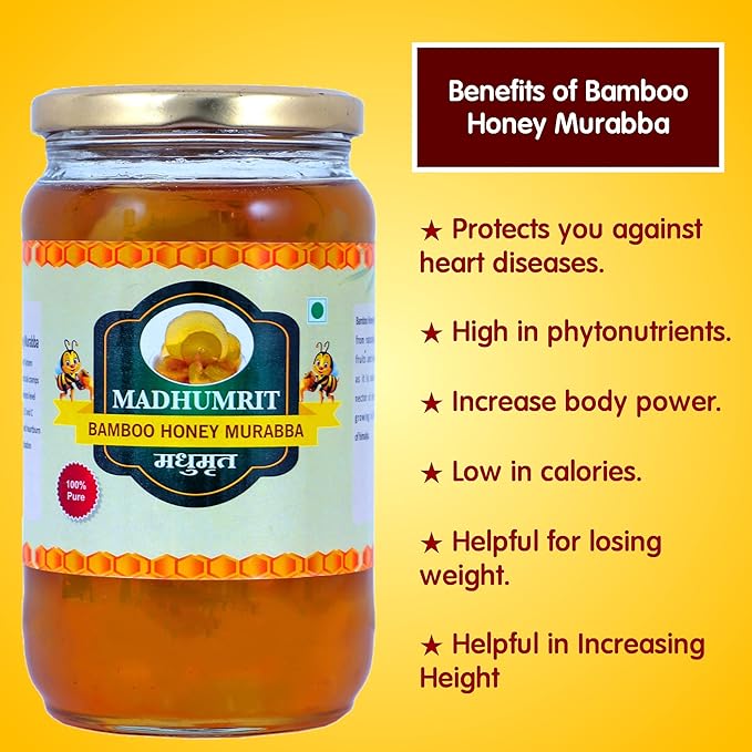 MADHUMRIT Bamboo Murabba | Raw Forest Honey | Helps Increasing Height Growth Healthy and Fresh | Bans ka Murabba (500 gram) (Bamboo)