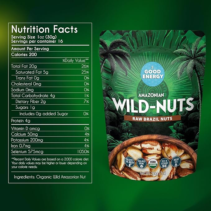 It's Good Energy Organic Brazil Wild Nuts | Raw Brazil Nuts | 100% Wild Grown Sustainably Collected | Prevents Deforestation | Rich in Selenium | Non-GMO Natural Snack | 1 LB