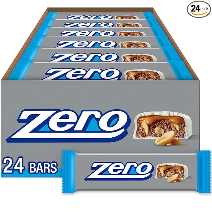 ZERO White Fudge Caramel Peanut and Almond Nougat Candy Bars 1.85 oz (24 Count)