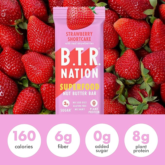 B.T.R. Nation Vegan Superfood Protein Bars - Strawberry Shortcake VITALITY | 12 Bars | Keto Plant Based and Gluten Free Low Carb Sugar Alcohol Free &amp Boosted with Powerful Superfood!
