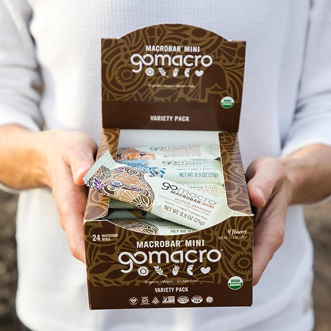 GoMacro MacroBar Mini Organic Vegan Protein Bars Variety Pack 0.9 Oz 24 Count