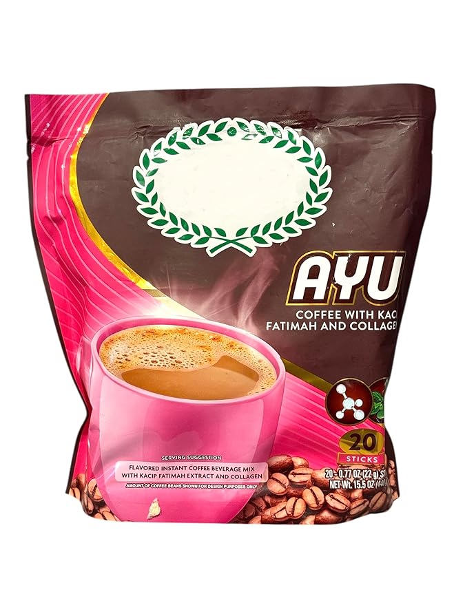 1 Pack - Instant Coffee with Kacip Fatimah Collagen - Ca Phe Hao Tan Kacip Fatimah Ket Hop Collagen - 20 Sticks per Bag - Product of Malaysia