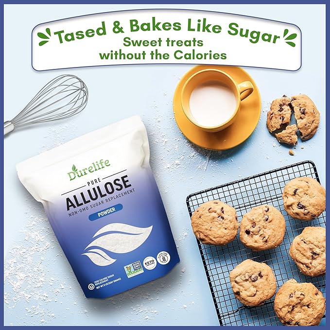 Durelife Allulose sweetener 5 lb 100% Pure No Erythritol powdered Sugar Substitute NON-GMO Project Verified Keto Certified OU kosher No Fillers Zero Calories sugar alternative 5 Lbs