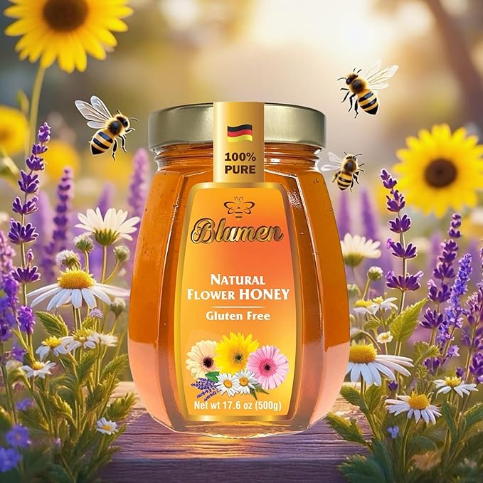 Blumen Natural Flower Honey 17.6 oz – 100% Pure &amp Natural Gluten Free Product of Germany (Pack of 2)