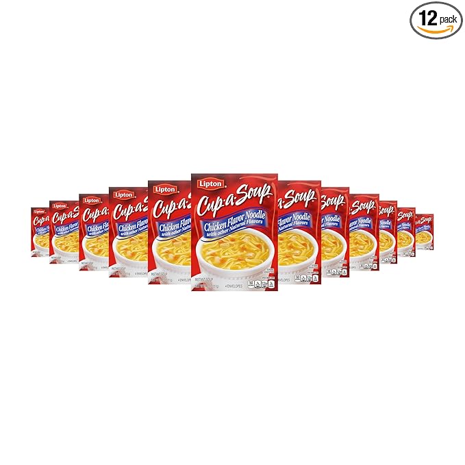 SOUP SECRETS Lipton Cup-a-Soup Instant Soup Mix 12 Count Chicken Flavor Noodle For a Warm Cup of Soup Only 50 Calories Per Serving 1.8 oz