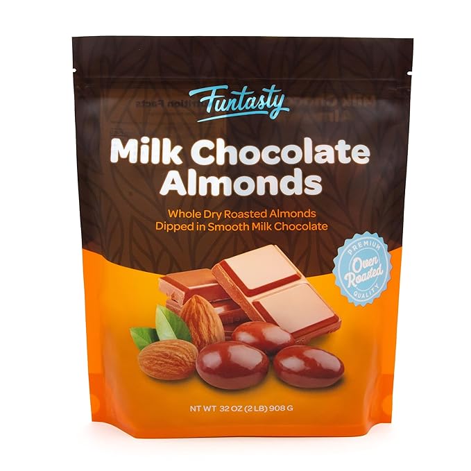 Milk Chocolate Almonds - 2 Pound Bulk Pack - Whole Dry Roasted Milk Chocolate Covered Almonds - Candy for Office Buffets Snacking &amp Gifting - Classic Snack Nuts
