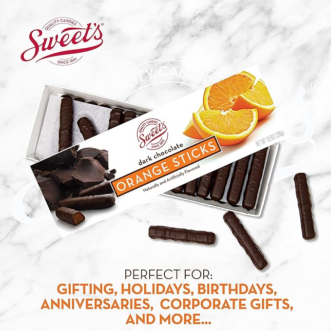 Sweet Candy Dark Chocolate Orange &amp Cherry Sticks - Chocolate Covered Candy - Orange &amp Cherry Flavors With Chocolate Coating - Old Fashioned Sweet Treat - Two (2) 10.5oz Boxes