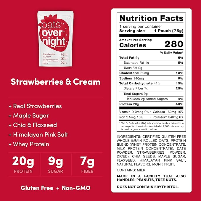 Oats Overnight Blueberry Cobbler 8 Pack &amp Strawberries &amp Cream 8 Pack - 20g Protein High Fiber Breakfast Shake - Gluten Free Non GMO Oatmeal
