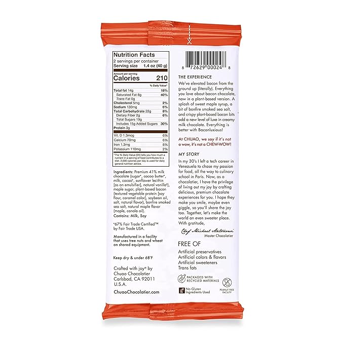 Chuao Chocolatier Baconluxious Chocolate with Plant-Based Bacon Milk Chocolate Bars | Gourmet Chocolate Artisan European No Preservatives | For Gift Baskets Christmas Valentines Day Gifts for Women