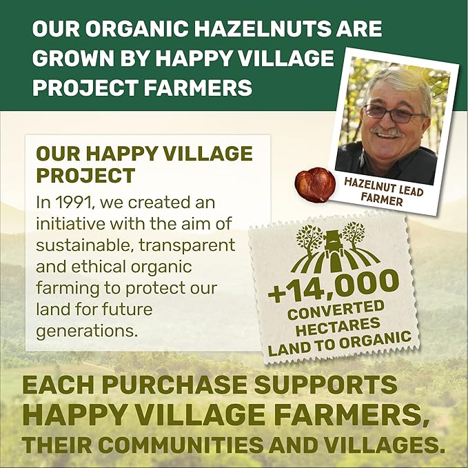 Happy Village Organic Roasted Hazelnuts 16 OZ Resealable Bag Roasted and Unsalted USDA Organic Non-GMO Kosher Vegan Gluten-Free Filbert Nuts No Added Oil or Preservatives