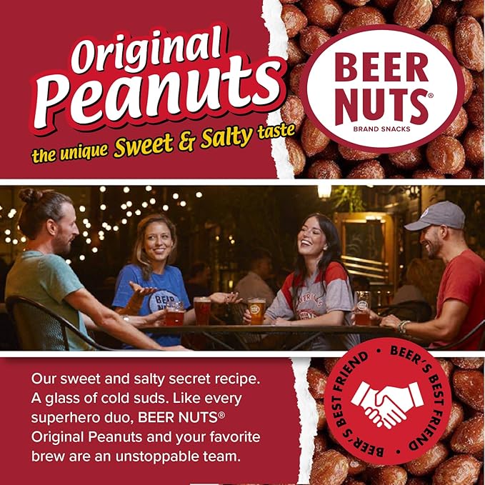 BEER NUTS Original Peanuts Resealable Jar Sweet and Salty Gluten-Free Kosher Low Sodium Peanut Snacks (19oz)