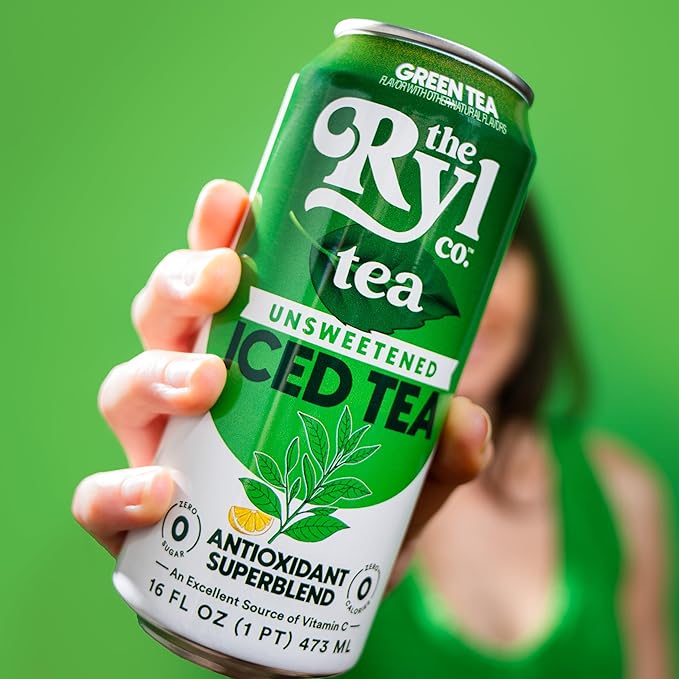 Ryl Iced Tea Unsweetened Green Tea Antioxidant Superblend Zero Sugar Zero Carb Zero Calorie Iced Tea 16.0 Fl Oz (12-Pack)