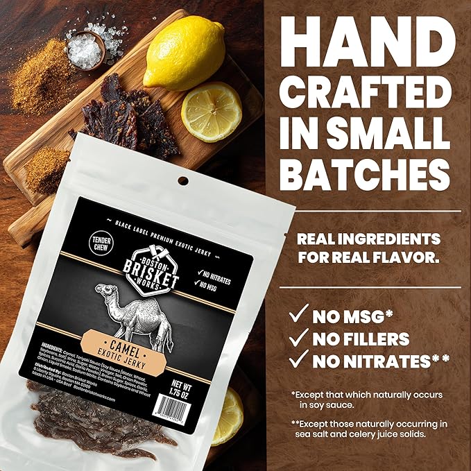CAMEL JERKY – 100% Real Camel Meat – Exotic Wild Game Snack – Unique Valentines Day Gifts for Men Boyfriend Husband – Cool Guy Gift Idea – Handcrafted in USA