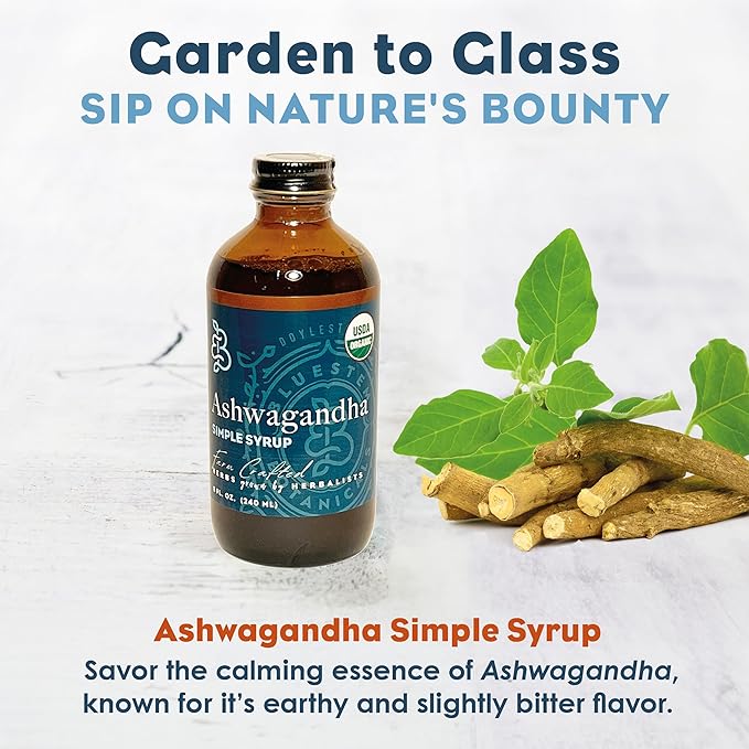 Bluestem Botanicals Organic Ashwagandha Simple Syrup 8 oz Cocktail and Mocktail Mixer for Drinks Non-Alcoholic