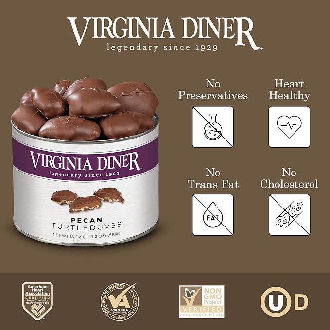 Virginia Diner Chocolate Pecan Dovetail Candy Clusters with Caramel - Preservative Free Gifts from Virginia Since 1929-18 Oz