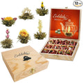 Creano Blooming Tea - Flowering Ball Gift Set in Stylish Wooden Box - 12 Pieces White Tea